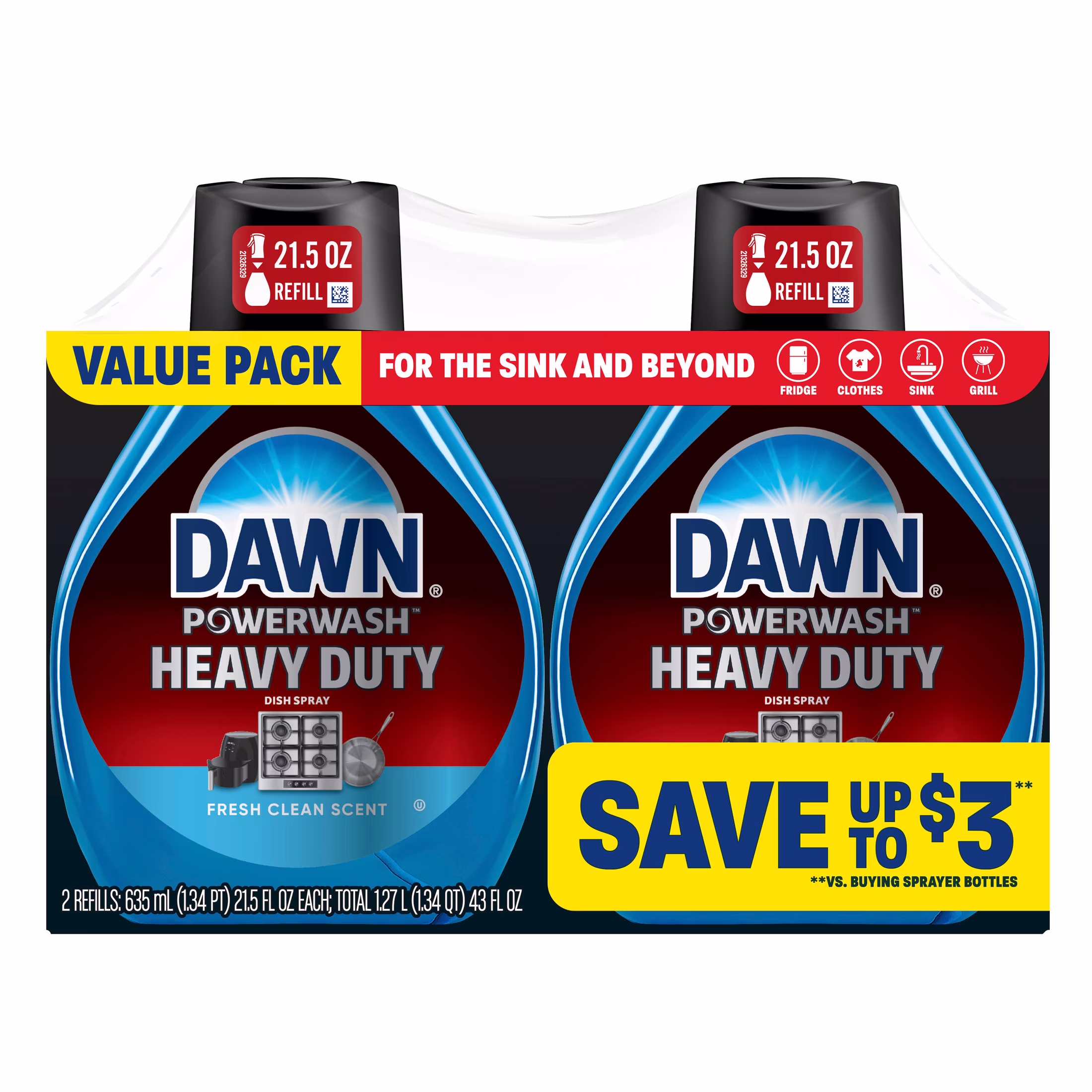 Dawn Powerwash Heavy Duty Dish Spray Fresh Clean, 21.5 oz 2pk Refills - Thumbnail 9