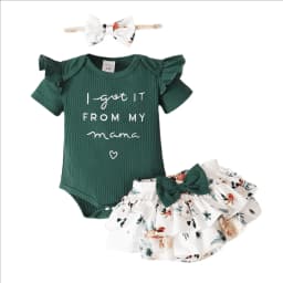 PatPat 3pcs Baby Girl 95% Cotton Short-Sleeve Letter Print Romper & Floral Print Layered Ruffled Shorts & Headband Set,0-18 Month - Thumbnail 13
