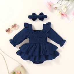 Younger Tree Baby Girl Onesies Outfits Newborn Fall Clothes Long Sleeve Romper Dress for 0-3 Months - Thumbnail 4