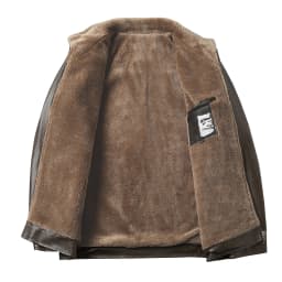 BLTIBY Men's Faux Leather Jacket Casual Zip Up Fur Collar Lapel Vintage Leather Motorcycle Coat Solid Color Slim Punk Biker Outwear with Pockets Brown L - Thumbnail 8