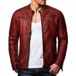 HWRETIE Men's Leather Plus Fleece Jacket Motorcycle Style Warm Winter Leather Coat Durable Casual Protective Outerwear - Thumbnail 1