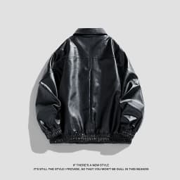 HOOMEUMY Mens Faux Leather Jacket Workout Drop Shoulder Clothes Fashion 2025 Trendy Classic Solid Coat Turndown Collar Design Vintage Loose Fit Biker Outwear Pockets Jacket Casual Black M - Thumbnail 6
