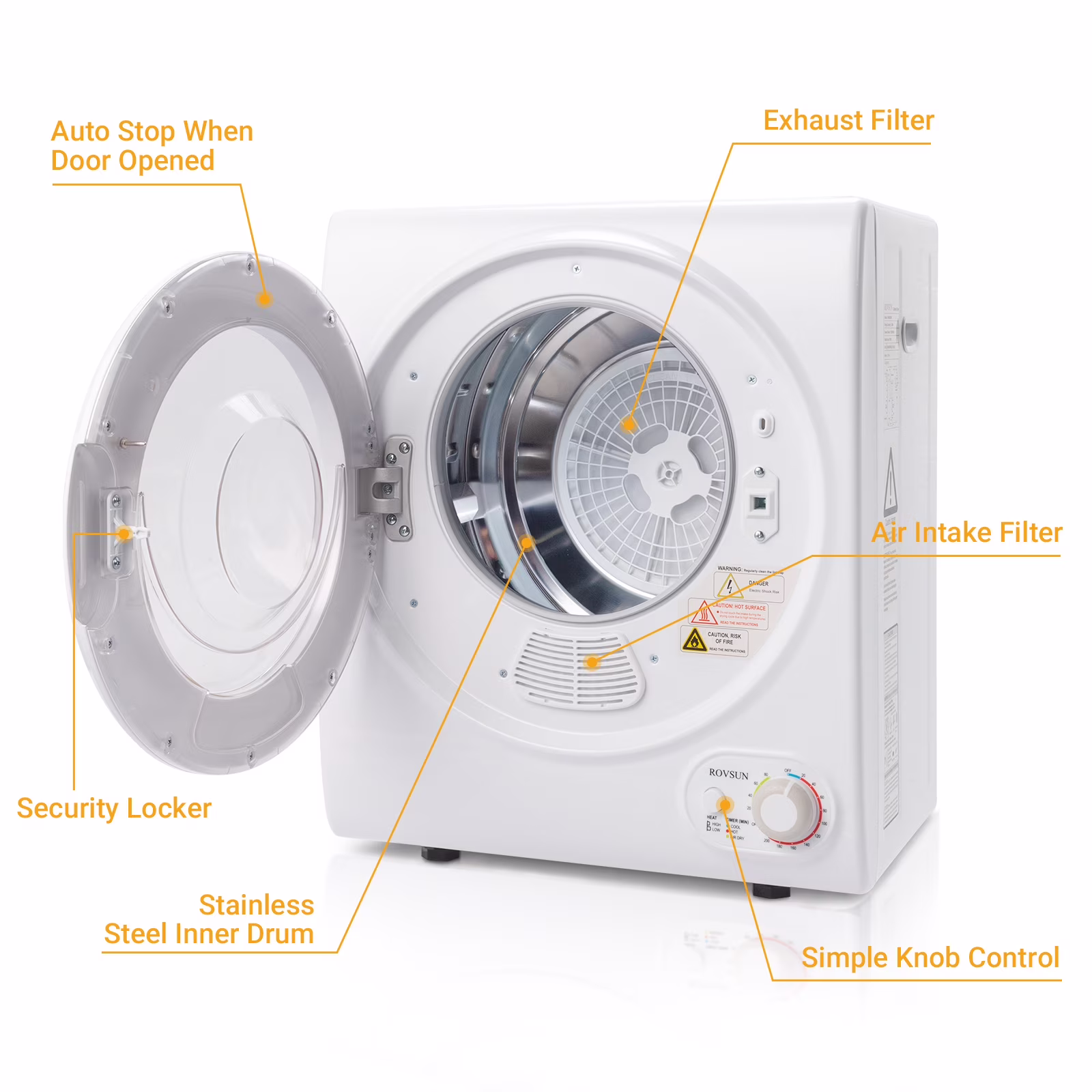 RovSun 110V White Stainless Steel Electric Tumble Dryer - Thumbnail 4