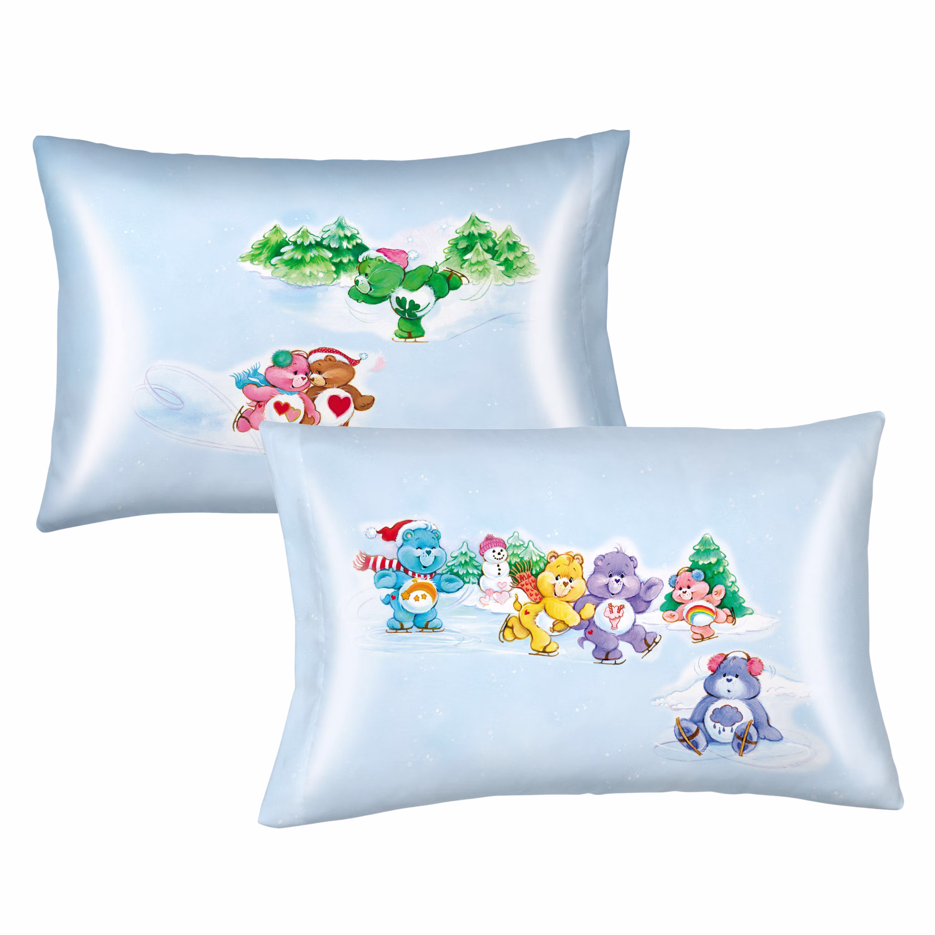 Care Bears Holiday Blue Reversible Silky Satin Pillowcase, Standard Size, 1-Pack - Thumbnail 1