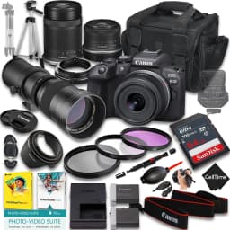 Canon EOS R10 Mirrorless Camera with RF-S 18-45mm f/4.5-6.3 IS STM And 55-210mm f/5-7.1 IS STM & 420-800mm f/8 Lens + 64GB Memory + Extra Battery - Thumbnail 1