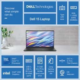 Dell DC15250 15.6" FHD 120Hz Laptop, Intel Core 3 100U, 8GB DDR5 RAM, 512GB SSD, Carbon Black - Thumbnail 2