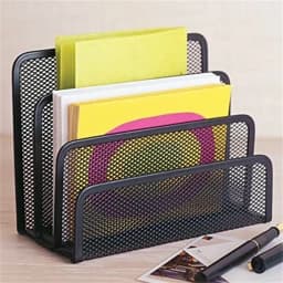 Casewin Desk Mail Organizer, Office Small Letter Sorter Desktop File Organizer Metal Mesh with 3 Vertical Upright Compartments, 1 Packï¼Blackï¼ - Thumbnail 4