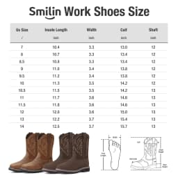 SMILIN Steel Toe Boots For Men Pull-on Western Work Boots,Brown,Size 12 - Thumbnail 7