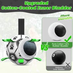 QDAN Durable Dog Toys Soccer Ball with Nylon Straps Hand Pump for Puppies Medium Large Dogs, 6-inch - Thumbnail 3