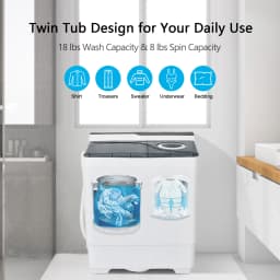 Gymax Portable Semi-automatic Washing Machine 26 lbs Twin Tub Laundry Washer Grey - Thumbnail 5
