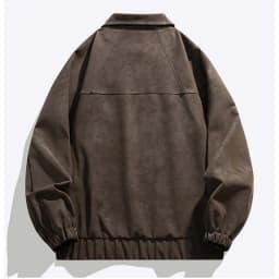 PiGOGI Men's Faux Leather Jacket Long Sleeve Casual Loose Solid Color Moto Biker Coat with Zipper Pockets for Streetwear Travel - Thumbnail 6