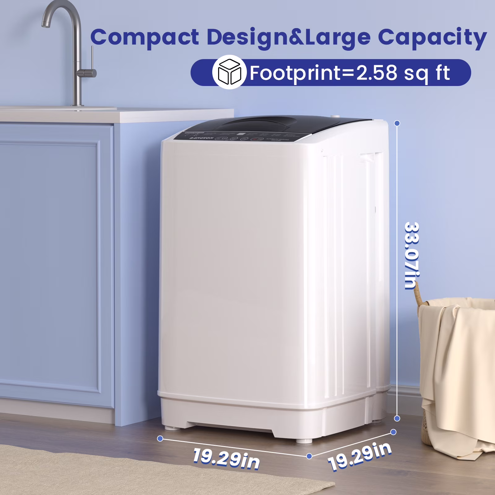 BANGSON 1.08cu.ft Portable Washing Machine, Full-Automatic Compact Washer with 8 Programs & Drain Pump for Apartment, Dorm, Home - Thumbnail 5