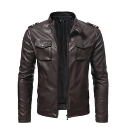 Dovford Men Faux Leather Jacket, Fall/Winter Thickening Coat Long Sleeve Zip Up Outwear Sports Basic Parka with Pocket - Thumbnail 2