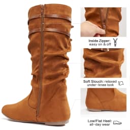 Ecetana Women's Slouchy Knee-High Boots with Flat Heel and Side Zipper - Thumbnail 4