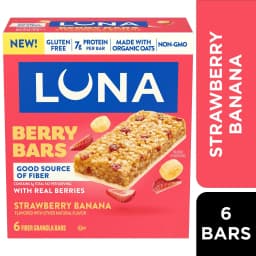 LUNA Berry Bars Strawberry Banana Flavor Fiber Granola Bars, Gluten Free Protein Bars, 6ct - Thumbnail 1