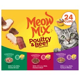 Meow Mix Tenders in Sauce Wet Cat Food Variety Pack With Poultry & Beef Favorites, 24 Cups, 2.75 oz Each - Thumbnail 1