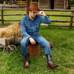 Cowboy Boots Men Square Toe Western Boots Durable Classic Embroidered boot Pull On Slip Resistant Boot - Thumbnail 6