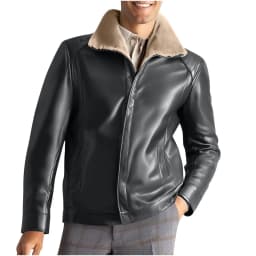 Jackets for Men Motorcycle Coats Zipper Pocket Leather Solid ColorLong Sleeved Jacket,Top for Men Black - Thumbnail 2