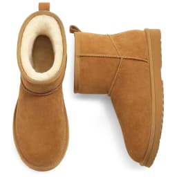 Crestar Genuine Suede Mini Boots for Women, Fur-Lined Winter Comfort Snow Short Booties, Chestnut - Thumbnail 1