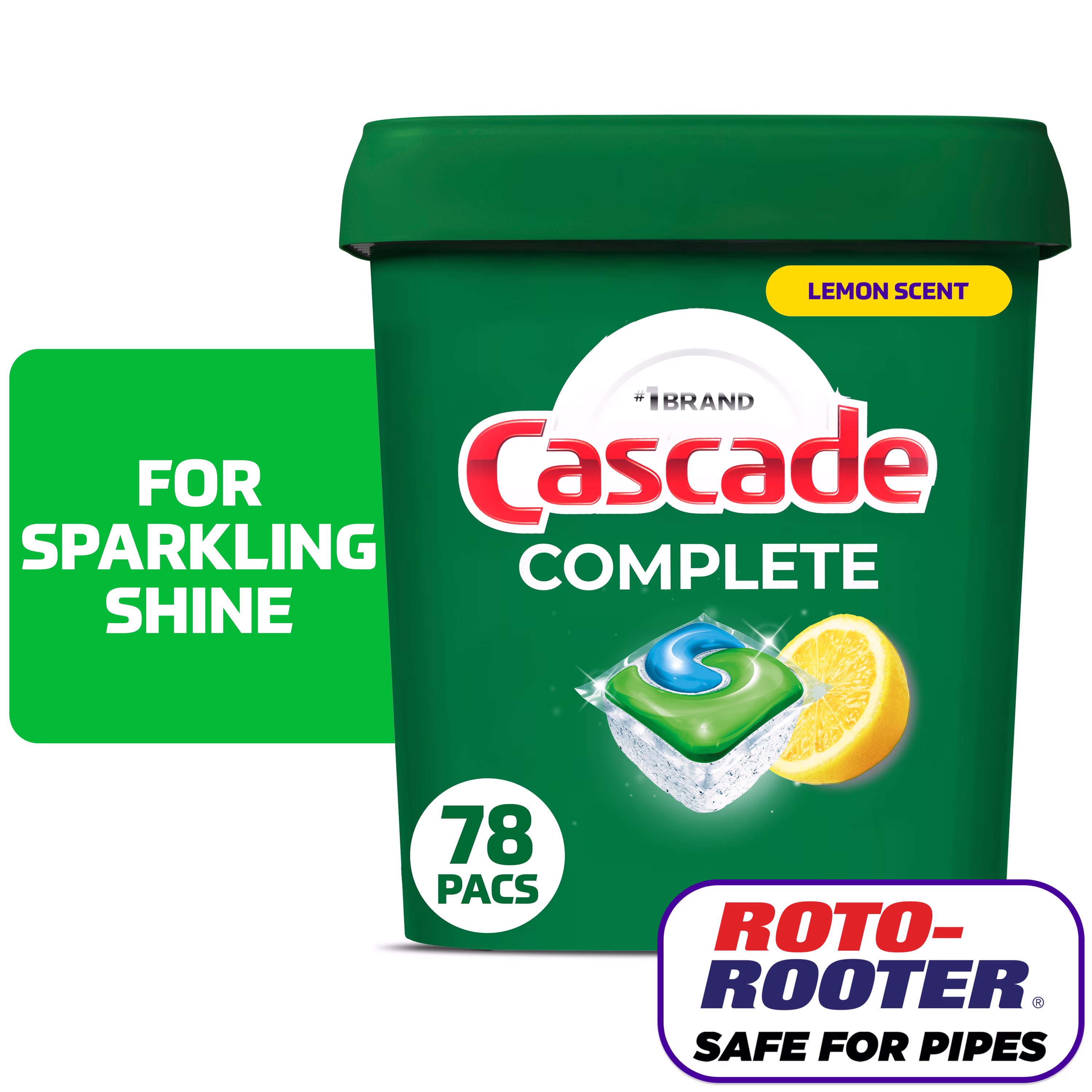 Cascade Complete Dishwasher Pods, Action Pacs Dishwasher Detergent, Dishwasher Tabs, Lemon, 78 Count - Thumbnail 1