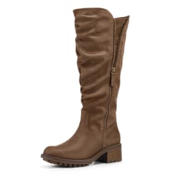 Pennysue Women's Knee High Boots Brown 2 Inch Side Zipper Boots 7.5M - Thumbnail 1