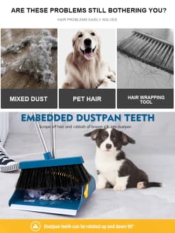 FVSA Upgrade Broom and Dustpan Set for Home,Self-Cleaning with Dustpan Teeth,51.2in,Stand up,Blue - Thumbnail 3