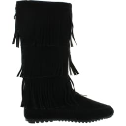 Nature Breeze Women's Boots Faux Suede Fringe Mocassin Black, Size 8 - Thumbnail 2