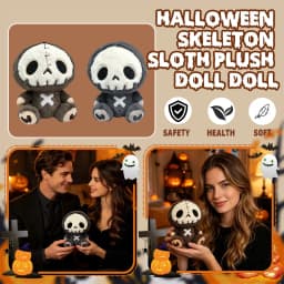 20cm Gothic Skull Sloth Plush Ornament, Spooky Halloween Skeleton Stuffed Decor Doll, Soft Fluffy Character Toy For Halloween Indoor Scene Layout - Thumbnail 2