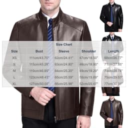 Men’s Faux Leather Jacket Biker Motorcycle Coat Vintage Stand Collar Zip Up Outwear with Pockets - Thumbnail 3