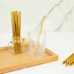 Efavormart 50 Pack | 8" Metallic Gold Foil Food Grade Paper Drinking Straws, Biodegradable Disposable Party Straws - Thumbnail 8