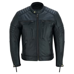 Chaqueta de Cuero para Motocicleta de Hombre, Desgastada, con Cierre, Chaquetas de Protección para Motocicleta, Negro Natural - Thumbnail 1