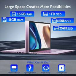 15.6 inch Laptop Computer Windows 11, with Intel N100 Processor, FHD IPS (1920x1080),16GB RAM 256 SSD（Rose Gold） - Thumbnail 3