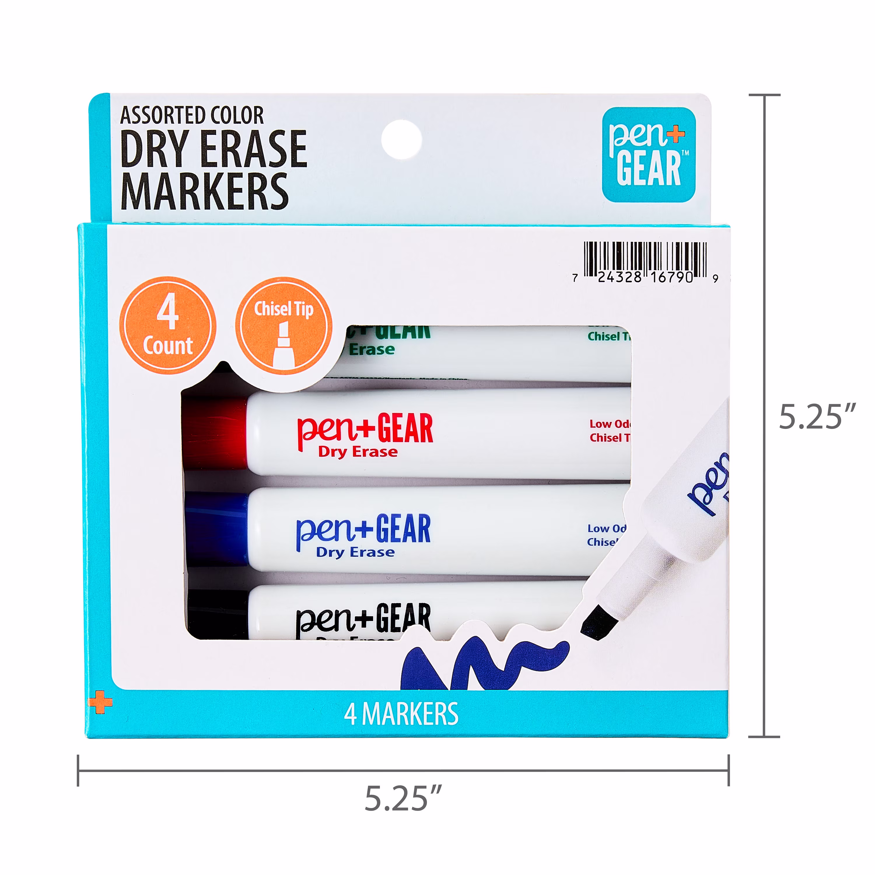 Pen+Gear Dry Erase Markers, Chisel Tip, Assorted Colors, 4 Count - Thumbnail 6
