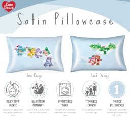 Care Bears Holiday Blue Reversible Silky Satin Pillowcase, Standard Size, 1-Pack - Thumbnail 3