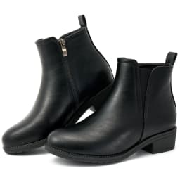 Ecetana Women's Ankle Boots Low Heel Round Toe Chunky Short Booties with Side Zipper - Thumbnail 1