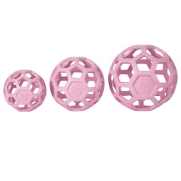 JW HOL-ee Roller™ Tug and Fetch Treat Dispenser Puzzle Ball Dog Toy, Natural Rubber, Large 5.5" for Dogs 60+ lb, Pink, Pack - Thumbnail 6