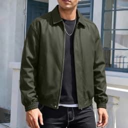 uublik Men's Faux Leather Jacket Army Green Long Sleeve Casual Button Down Motorcycle Coats Trendy Fall Clothes - Thumbnail 2