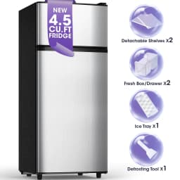 Patiosunny 4.5 cu.ft Mini Refrigerator, Double Door Fridge with Freezer, Adjustable Thermostat & Glass Shelves for Dorm, Bedroom, Apartment, Office - Thumbnail 1