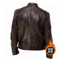 Bazeneo Mens Leather Jacket Winter Fleece Faux Leather Jacket Thick Warm Zip Motorbike Jackets Long Sleeve Western Style Pu Outwear Stand Collar Slim Fit Coat with Pocket Coat for Men - Thumbnail 4
