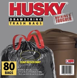 Husky Large Trash Bags, 30 Gallon, 80 Bags - Thumbnail 1