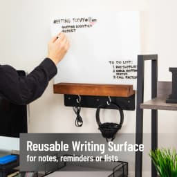 Mind Reader Whiteboard Message Center, Glass Dry Erase Board with Wood Holder and Hooks, Removable Whiteboard for Office or Home, Wall Mounted, 18" x - Thumbnail 5