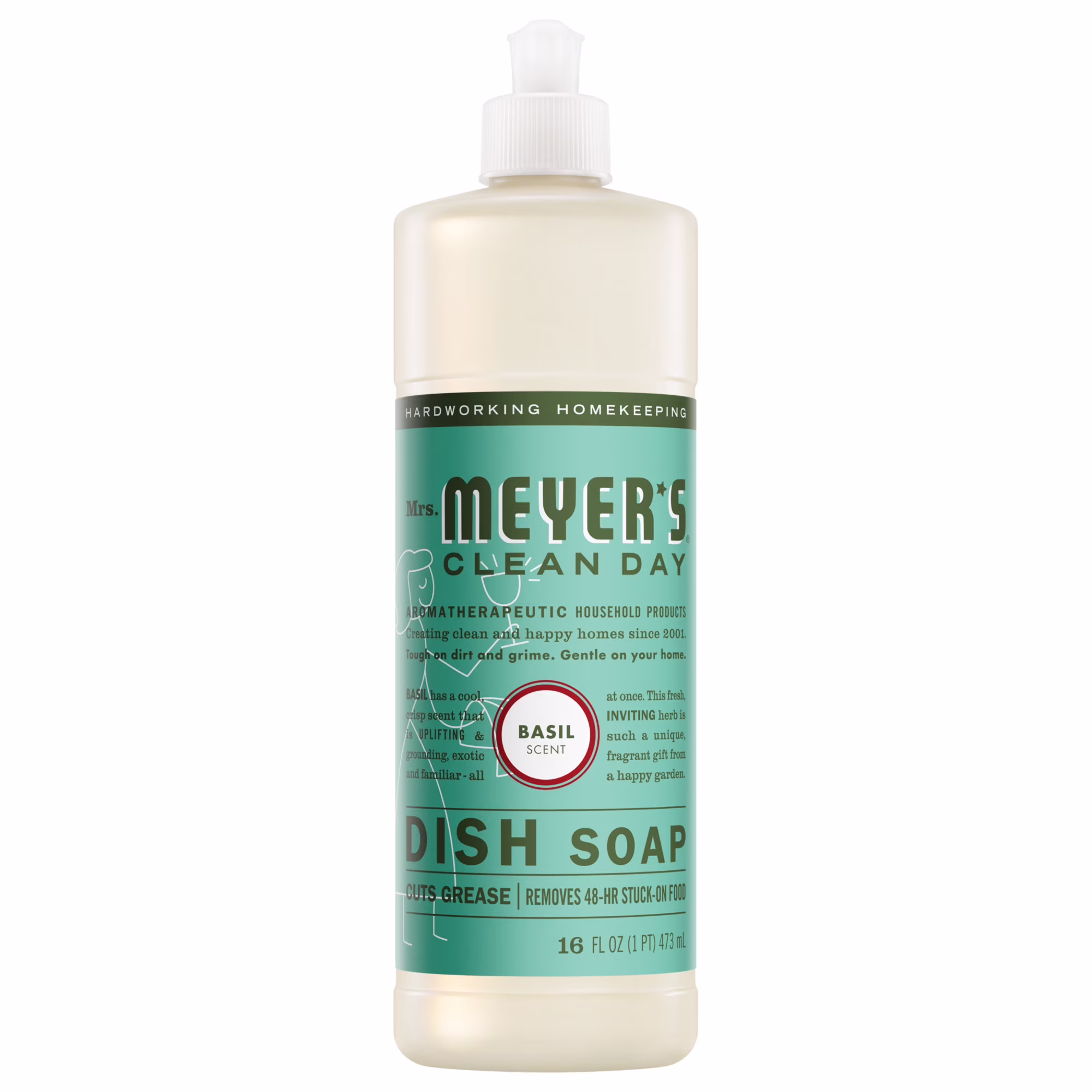 Mrs. Meyer's Clean Day Liquid Dish Soap, Basil Scent, 16 Fl Oz Bottle - Thumbnail 1