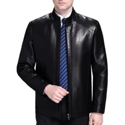 Men’s Faux Leather Jacket Biker Motorcycle Coat Vintage Stand Collar Zip Up Outwear with Pockets - Thumbnail 1