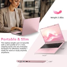 TRHRO 15.6" FHD IPS Pink Laptop, 256GB SSD 8GB RAM, Intel Processor, Dual 4K Output & Type-C PD, Office 2024 Included - Thumbnail 9