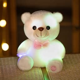 Valentines Day Teddy Bear Stuffed Animals, LED Teddy Bear Plush Doll for Kids Toddler Adult, Birthday Christmas Day Gift for Boys Girls, 8 inch, White - Thumbnail 1