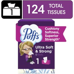 Puffs Ultra Soft Facial Tissues, 1 Family Size Box, 124 Facial Tissues Per Box - Thumbnail 1