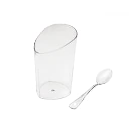 Open Cut Slanted Round Dessert Cups - 3 ounce - 320 Count -Spoons Included-Clear Plastic-Slanted Cylinder Mini Dessert Cup- Appetizer Cup-Sample Shot - Thumbnail 7