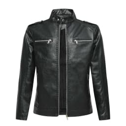 Tqyyweavej Faux Leather Jackets for Men Motorcycle Zip Up Stand Up Collar Jacket Outwear Loose Fit Vintage Biker Coat with Pockets, Gifts for Men - Thumbnail 2