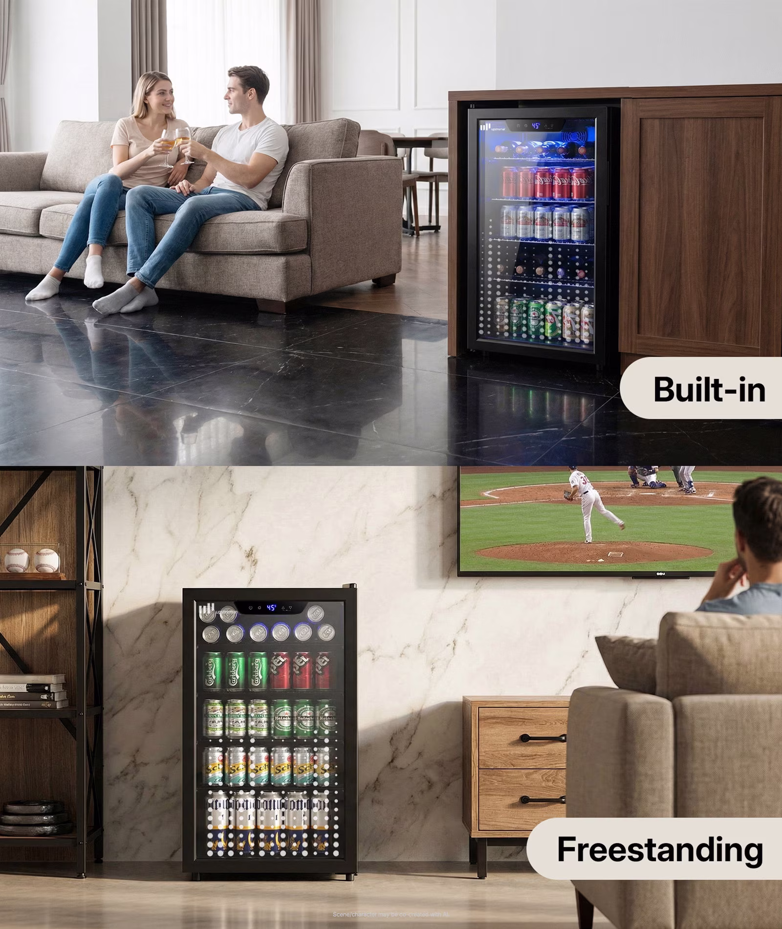 Upstreman 3.2 Cu.ft Beverage Refrigerator, 126 Can Mini Fridge with Glass Door, Wine Cooler Drink Fridge for Soda Wine Beer, Touch Temperature - Thumbnail 6