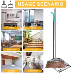 Broom and Dustpan Set with Long Handle Heavy Duty Stainless Steel Dustpan with Broom Space Saving Broom Dustpan Combo Sweeper and Dustpan Set - Thumbnail 10
